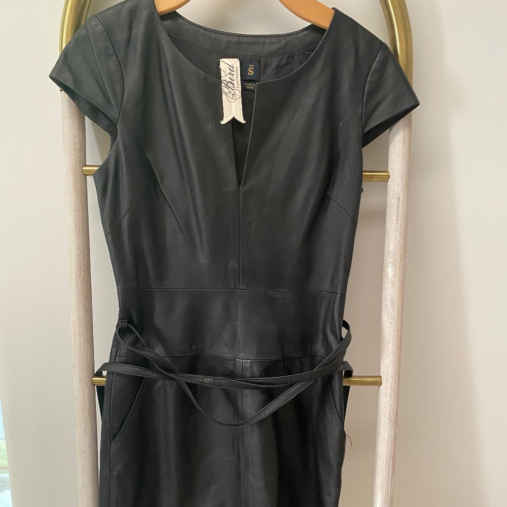 Bird by Juicy Couture Mini Belted Pockets Short Sleeves Leather Dress Size S